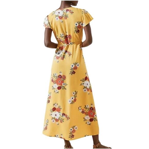 Loft beach yellow floral flutter sleeve maxi wrap dress size M - Picture 2 of 14